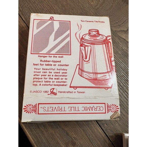 Jasco 1981 Vintage Christmas Ceramic Tile Trivets 2 Santa Claus White Red 4”x4” - Picture 3 of 5